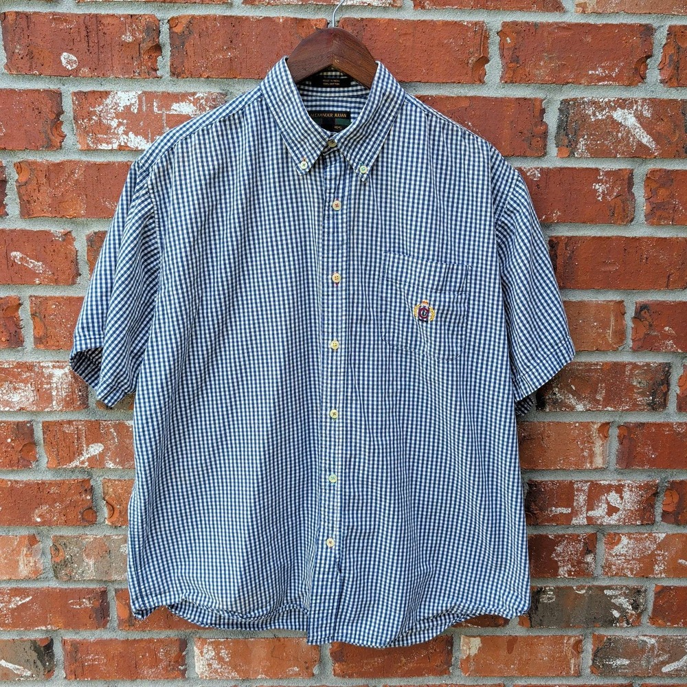 Alexander Julian Colours Shirt Mens L Blue Gingham Short Sleeve Button Down - Picture 2 of 6